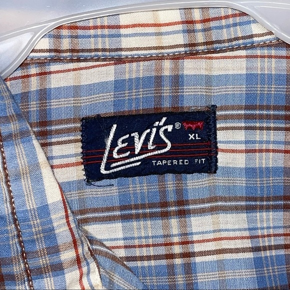 Levi’s Men’s Vintage Button Up Blue White Red Long Sleeves Plaid Lightweight - Picture 3 of 10